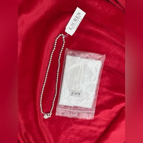 Lauren Ralph Lauren Logo Padlock Charm Beaded Collar Necklace Sterling Silver - Picture 10 of 11